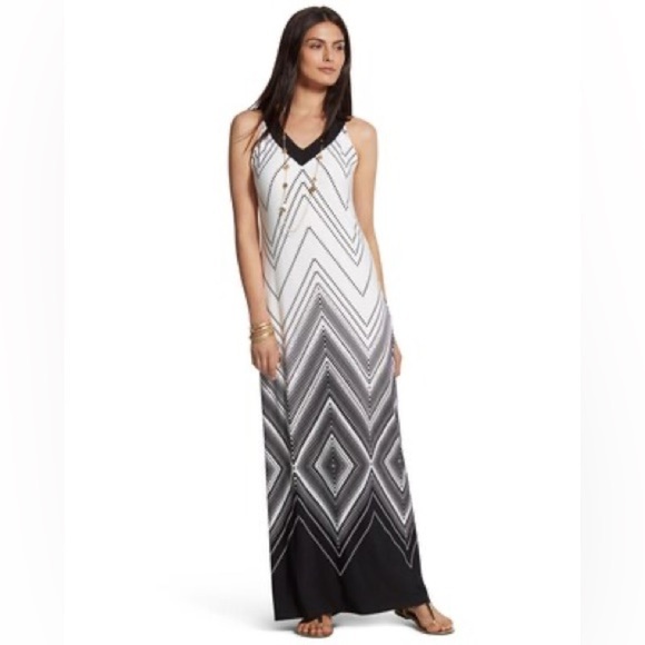 Chico’s Graphic Diamond Greta Maxi Dress Size 0 / XS - Picture 1 of 13